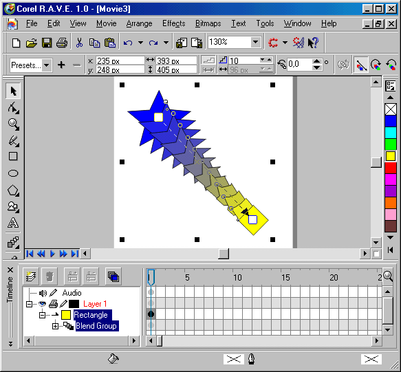 Рис. 4. Анимация с помощью пошагового перехода